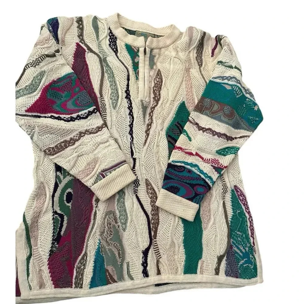 COOGI Australia Multicolor 90s 1/4 zip Crew Neck Sweaters Size Small vin…